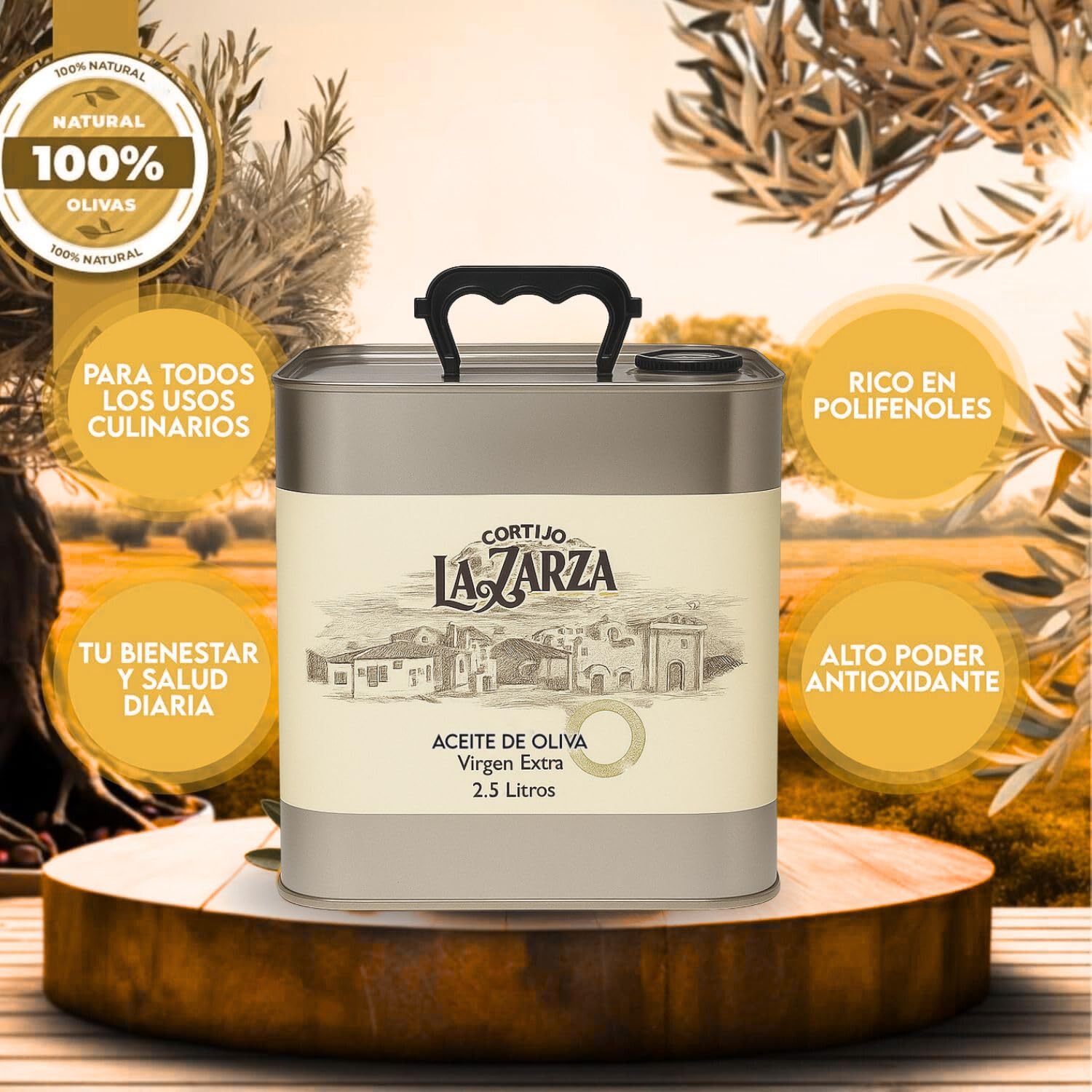 Cortijo la Zarza | Aceite De Oliva Virgen Extra | Variedad Picual | Lata 2,5 Litros | Cosecha Temprana | AOVE Sabor Frutado con Notas de Hierba Manzana y Tomate | 100% Natural | Jaén