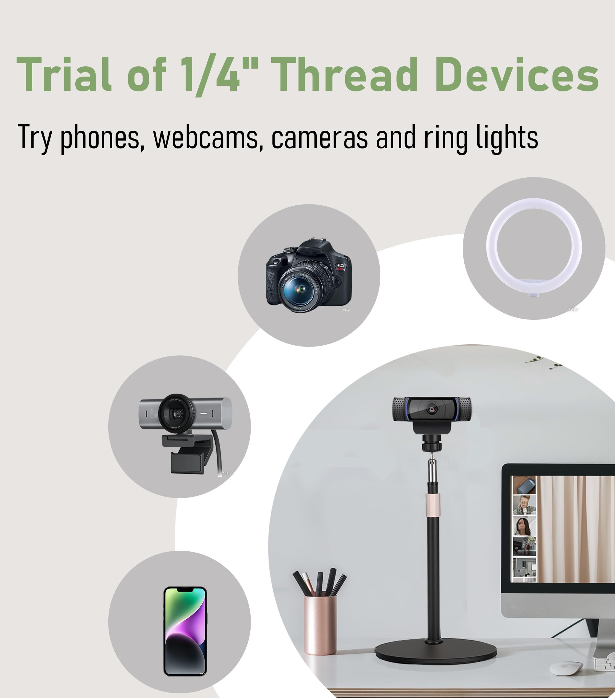 B15 Supporto da tavolo per webcam/cellulare tutto in metallo, supporto orientabile a 360° per webcam C960 C930e C930 C920 C920S C922x C922 Brio 4K C925e C615 e altri dispositivi con
