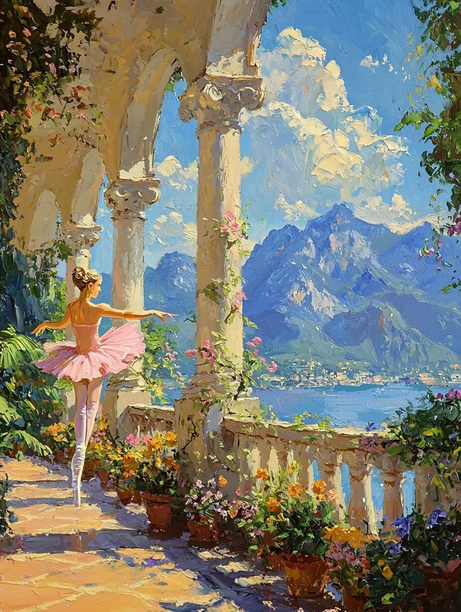Paesaggio con ballerina Dipingere con i Numeri per Adulti, 70x90cm a-226 | Paint by Numbers Kit con Pennelli e Acrilico Pigmento, Fai da te Olio La Pittura di Numeri Kit, Decora la Casa, senza Cornice