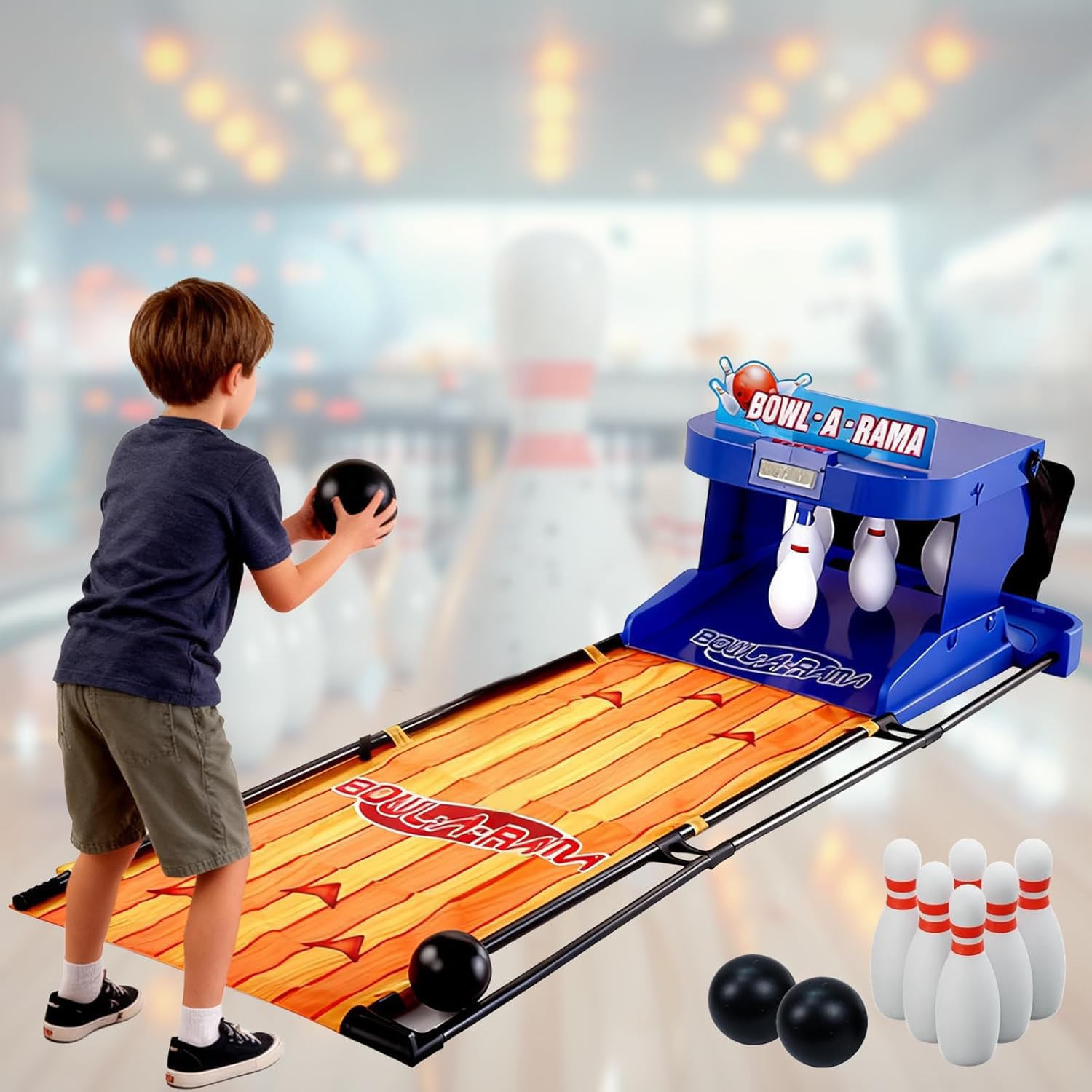 Indoor Bowling Game for Kids & Adults, Electronic Bowling Alley with LED Scoreboard, Automatic Pin Reset, Sound Effects & Lights for Home Party Entertainment 2m/6.56ft