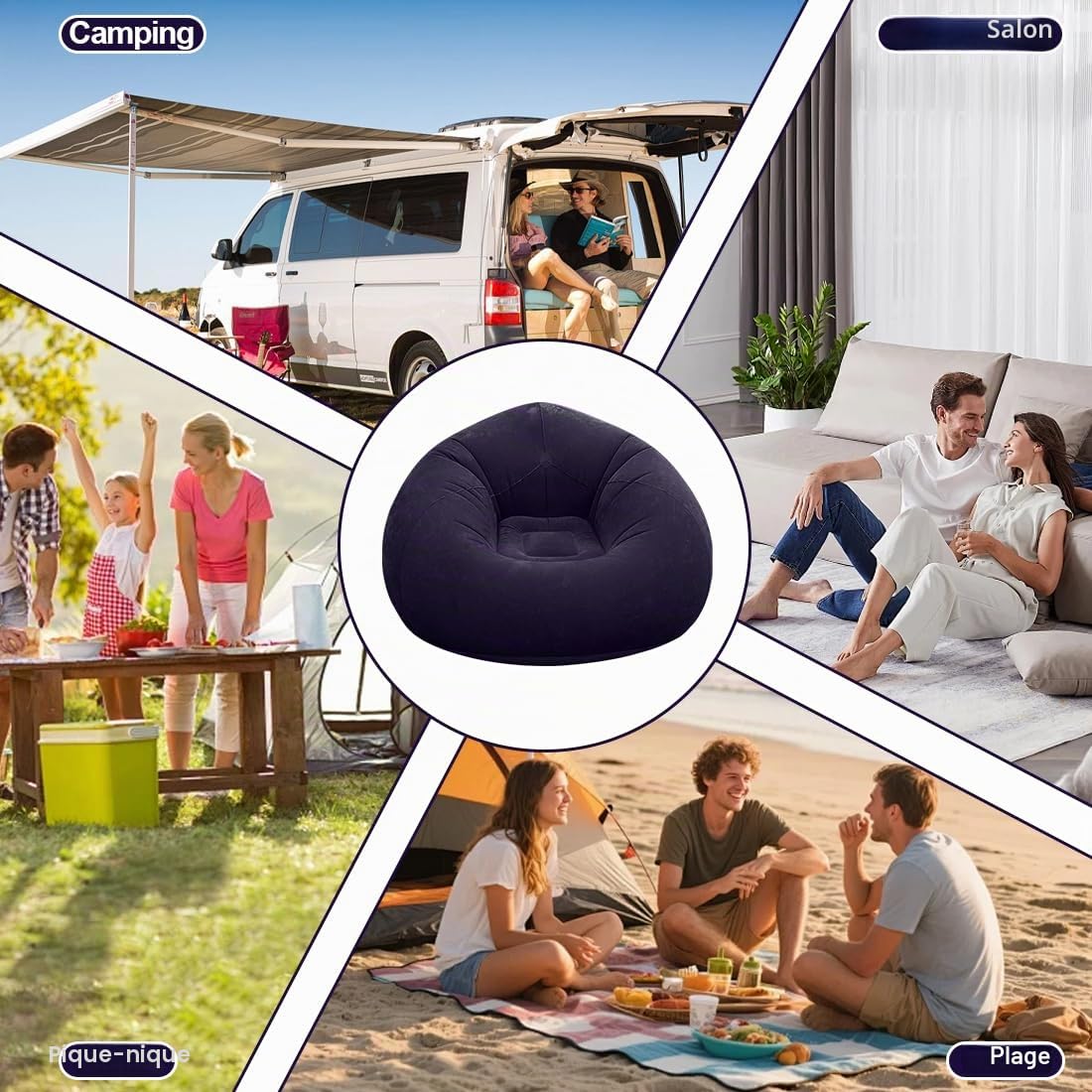 Air Sofa Lazy - No Bean Bag - Canapé gonflable - Lavable - Pour salon, chambre à coucher - Pouf super doux - Bleu