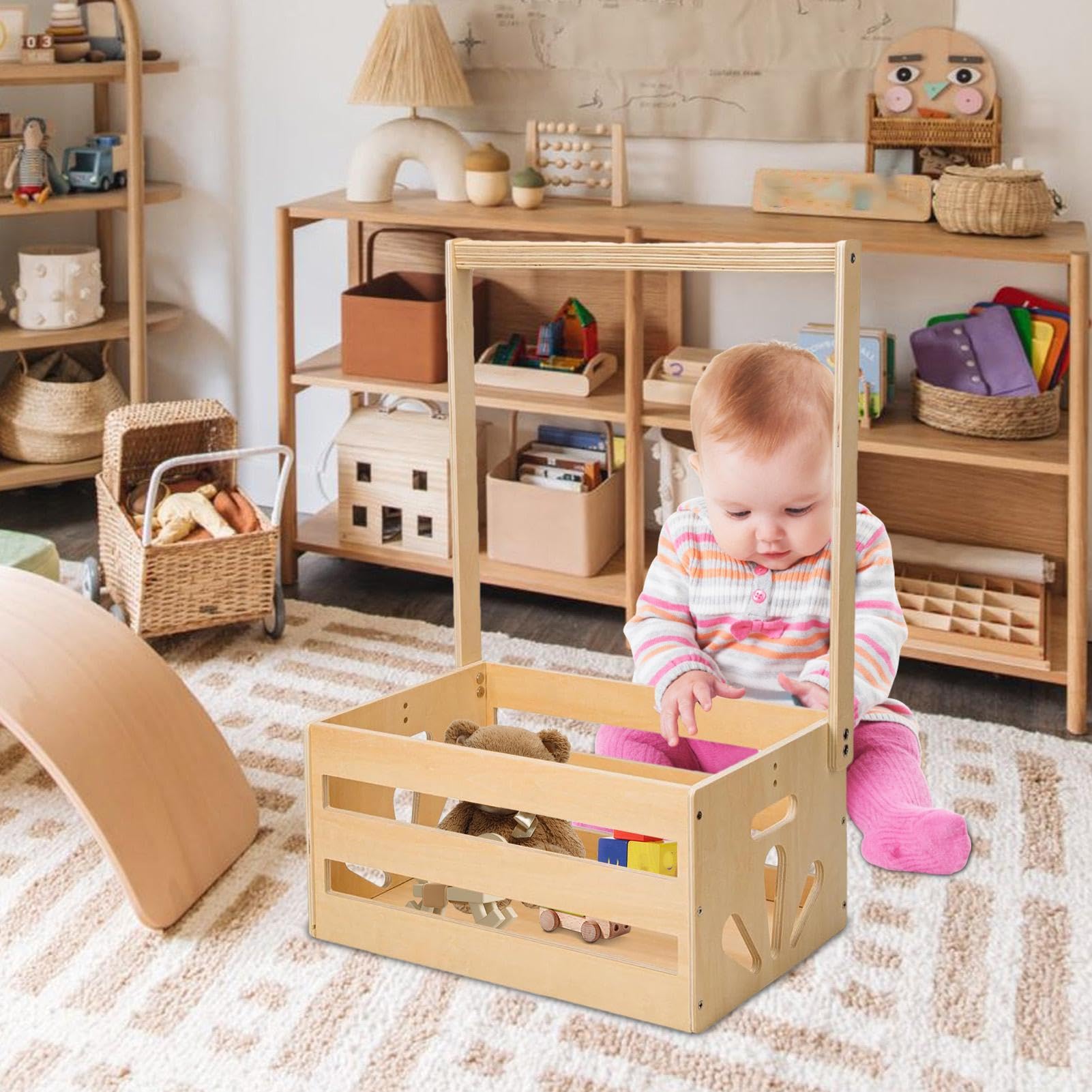 Baby-Duschkorb – Baby-Geschenkkorb | Babykörbe | Mehrzweck-Holzkiste Schrank | Aufbewahrungskisten mit Griffen | Tragbare Kleiderständer Box für Schwangerschaft, neue Eltern, Kleidung, Socken, Schuhe