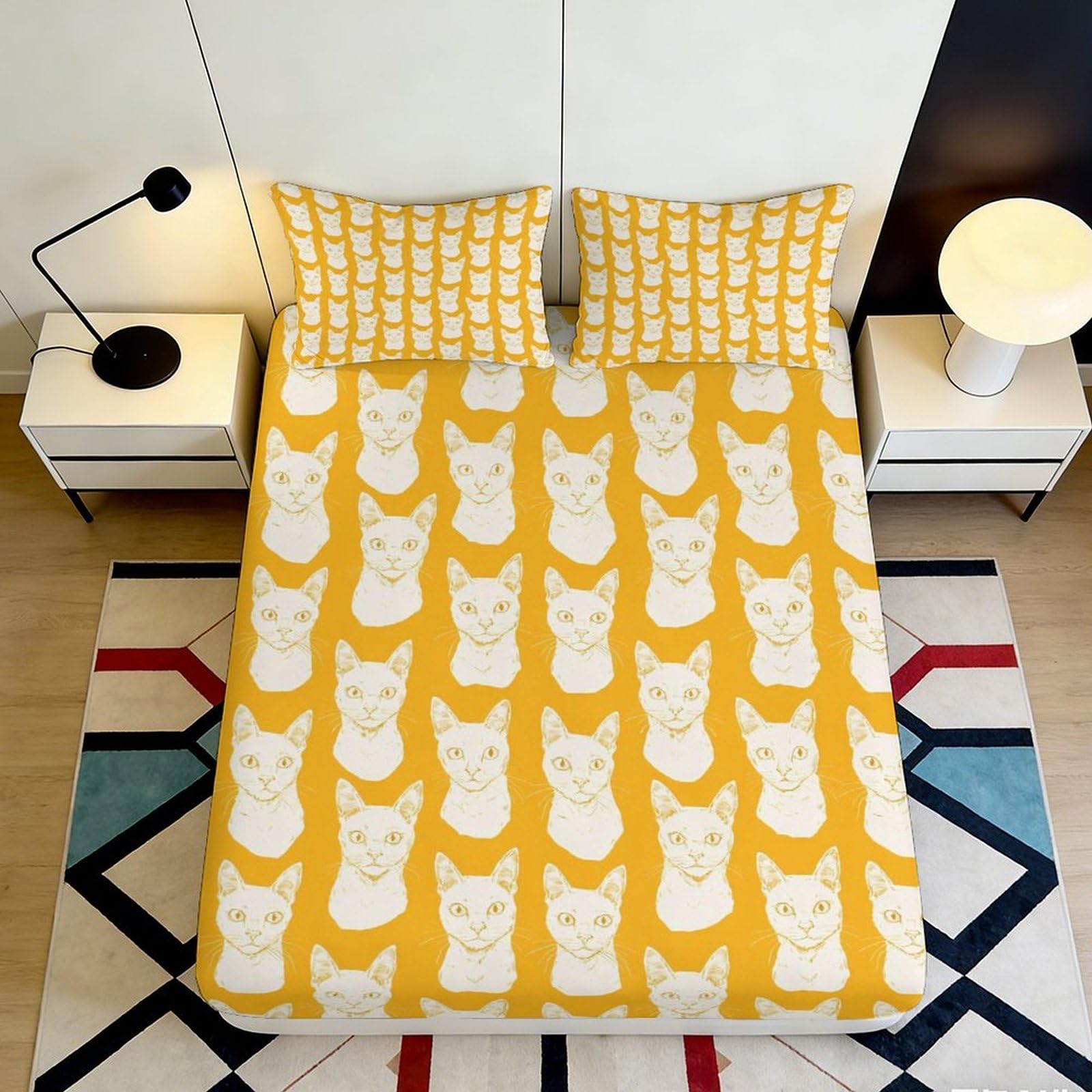 Tjiqhvmrn Style-3 3D Printed Cat Pattern Fitted Sheet Microfiber Bedroom Bedding Cat Mattress Fitted Cover Deep Pocket Non-Slip Elastic Hem Washable Full Wrap For Adults Teens 90X200x25cm