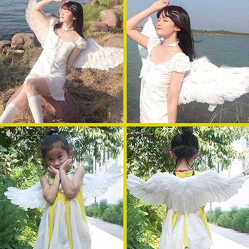 Miniatura 7 de Musdoney Alas de ángel, halo y palo mágico para niños, disfraz de ángel para adultos, alas de plumas utilizadas para Halloween, disfraz de