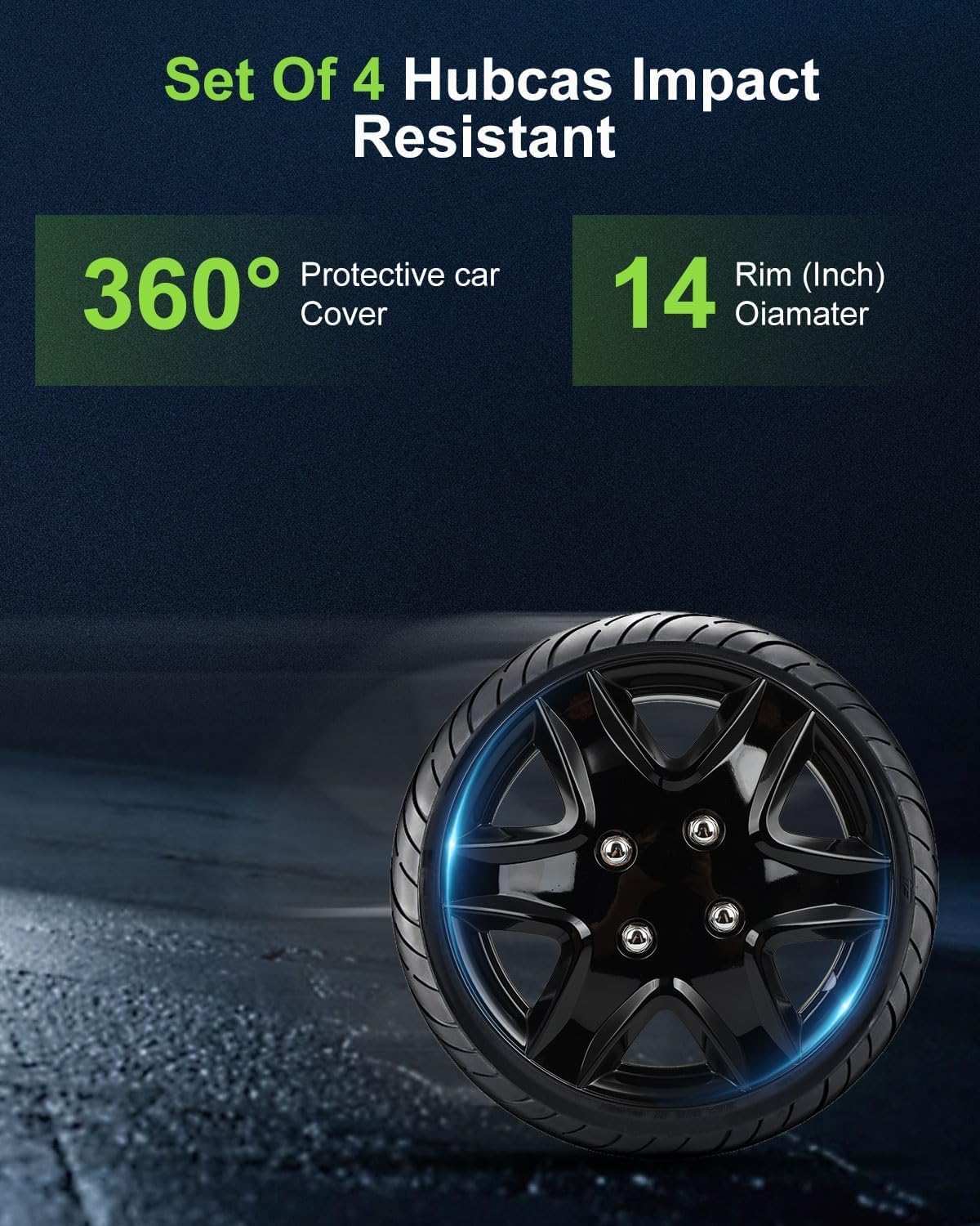 SCITOO 4-Piece 14-Inch Black hubcaps, universally Adaptable to Cars, Trucks, SUVs, Simple to Mount, Elegant Design, rustproof