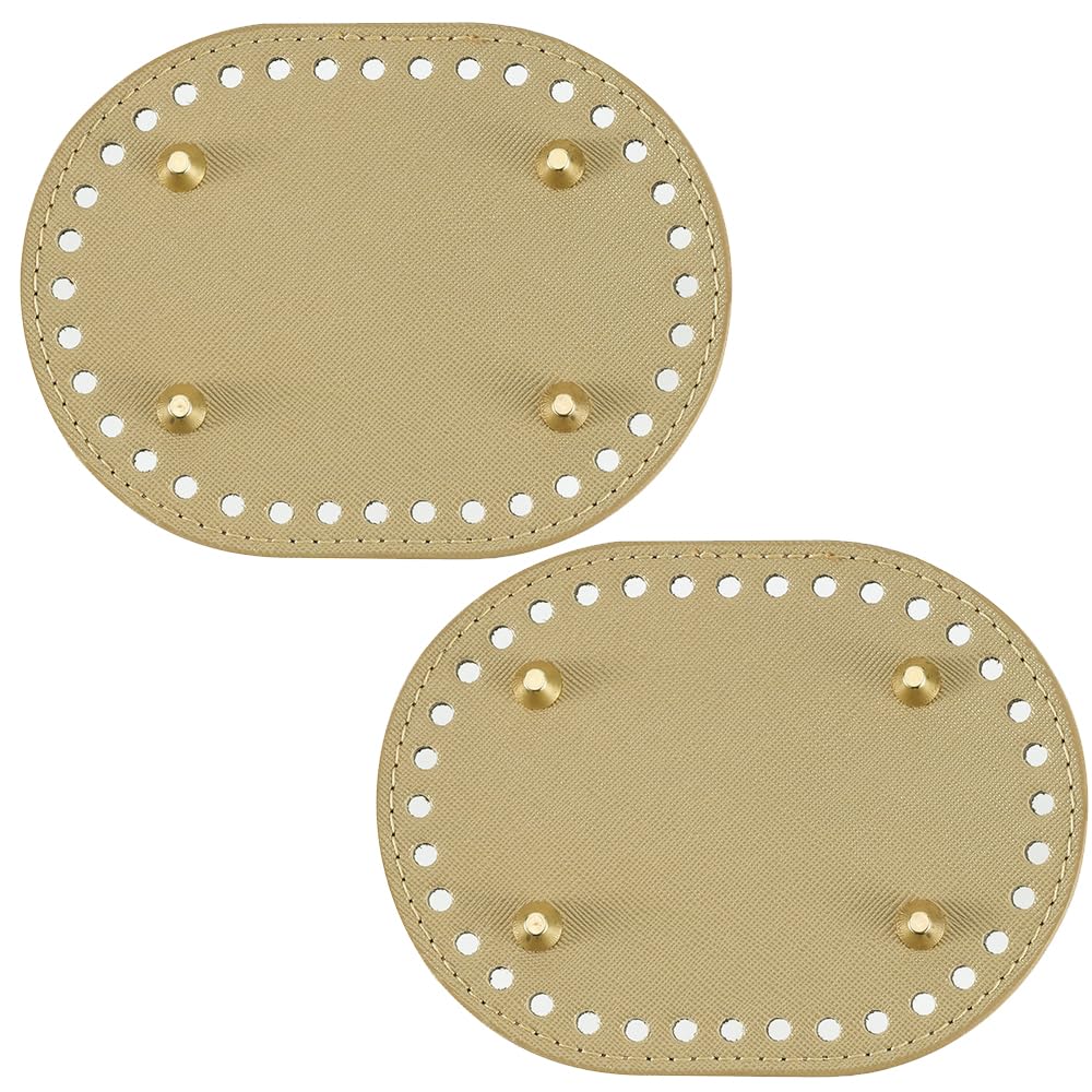 Leliafleury 2Pcs Crochet Bag Bottom Base 14.5cmx11cm PU Leather Bottom Oval Bag Bases for Handbag Shoulder Making, Gold