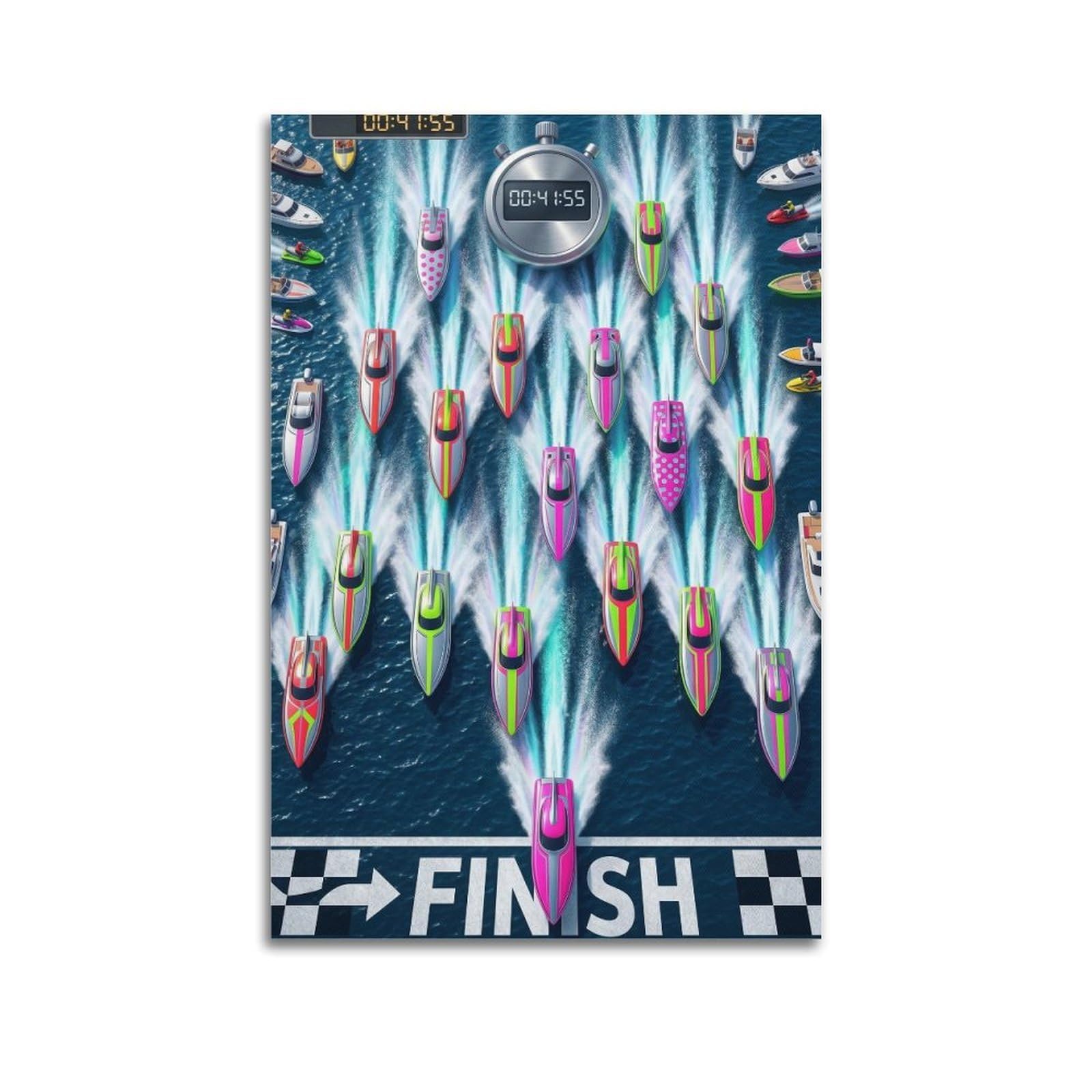 OLYHTR Speedboat Racing Poster Modern Decorative Canvas Prints - Ideal Wall Art for Family, Man Cave, Game Room, Boys & Girls Bedroom 24x36inch(60x90cm)