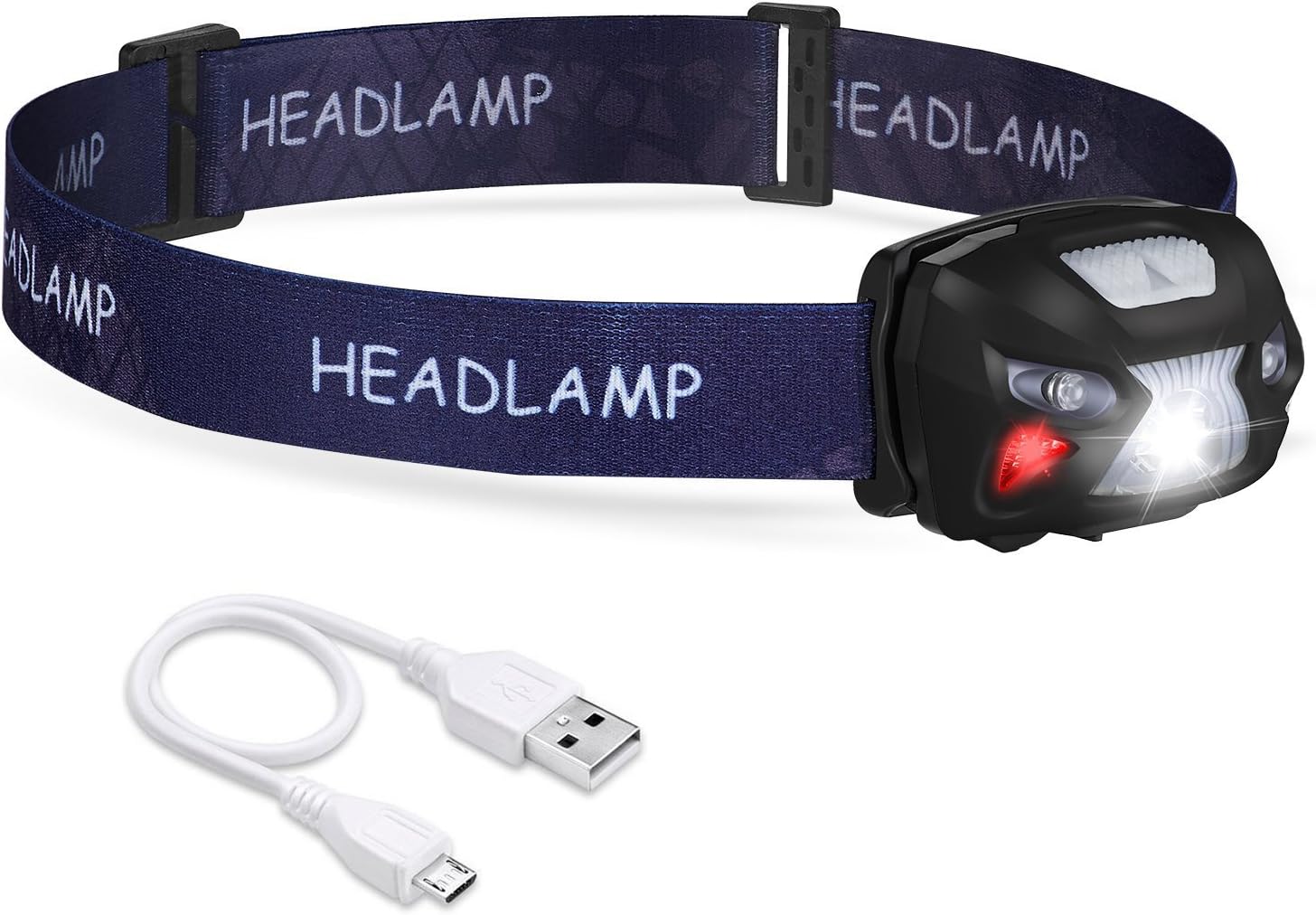 LED Headlamp Flashlight Rechargeable Headlights USB Rechargeable LED Head Torch - Super Bright, Waterproof, Lightweight & Comfortable - Headlamp Perfect for Running, Walking, Camping, Reading, Hiking, Kids, USB Cable Included