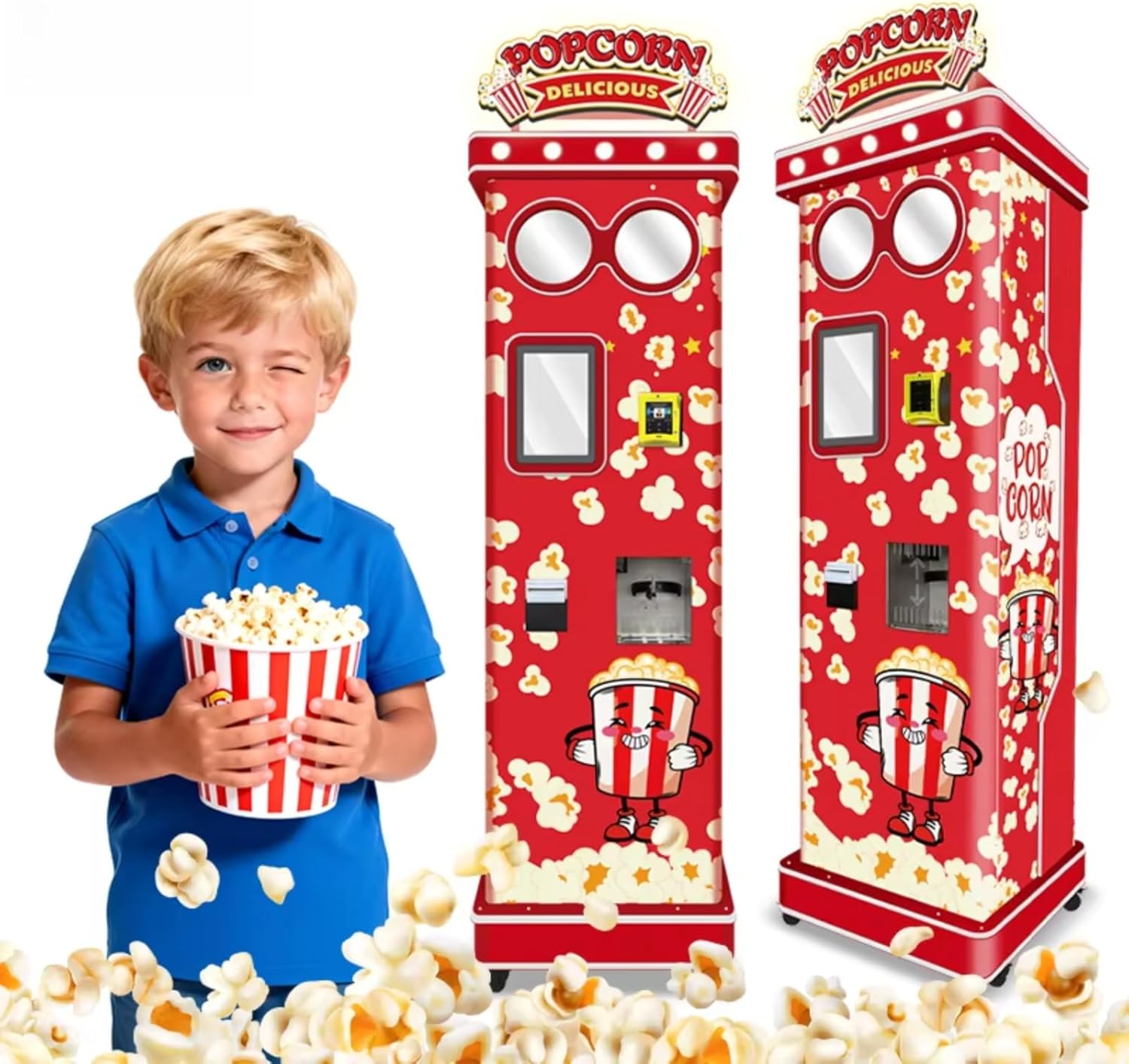 Smart Popcorn Vending Machine with Remote Monitoring, Automatic Popcorn Maker Commercial with Cashless Payment, Unattended Popcorn Machine for Business Locations