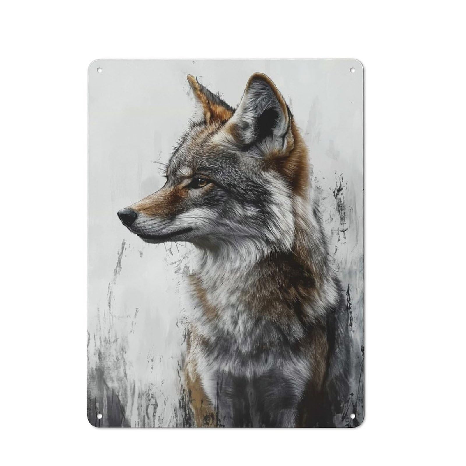 Junmoney Style-3 Retro Metal Wall Sign 40X30cm Featuring Coyote Portrait With Abstract Background For Garage Wall, For Garage, Workshop And Man Cave Decoration