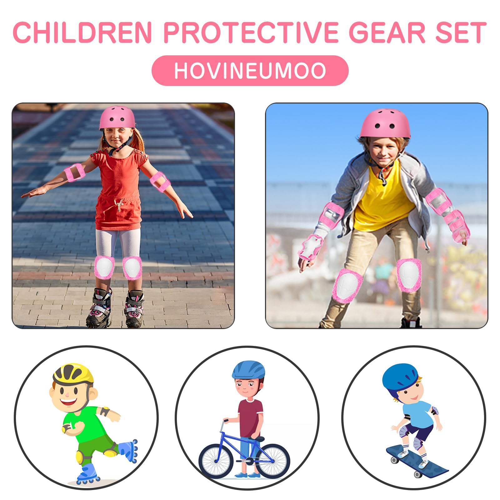Kit de Protection pour Patins à roulettes 6 Pièces Genouillères Coudières Protège-Poignets Réglables Trottinette Vélo