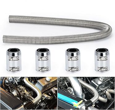 Universal 48-inch Flexible Radiator Hose Kit with 1-3/4", 1-1/2", 1-1/4" Chrome Caps Stainless Steel HTRACING silver