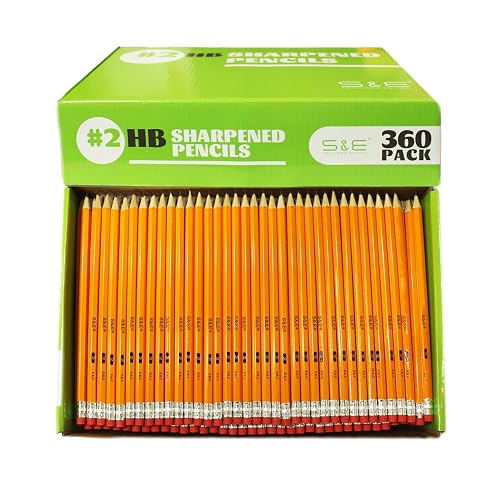 S & E TEACHER'S EDITION 360pcs Pre-sharpened Pencils with eraser top, No.2 pencils #2 HB pencil, Golf, Classroom, Pew, 360 pcs/box - 360