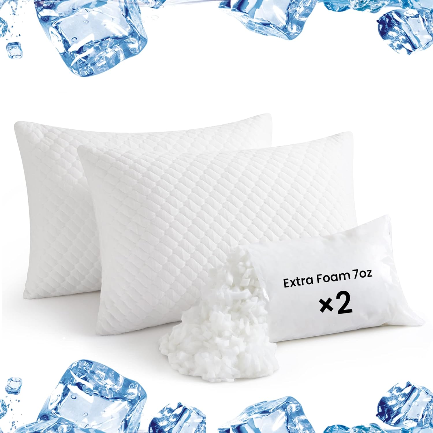 Peace nest 2 Pack Shredded Memory Foam Pillows Cooling Bed