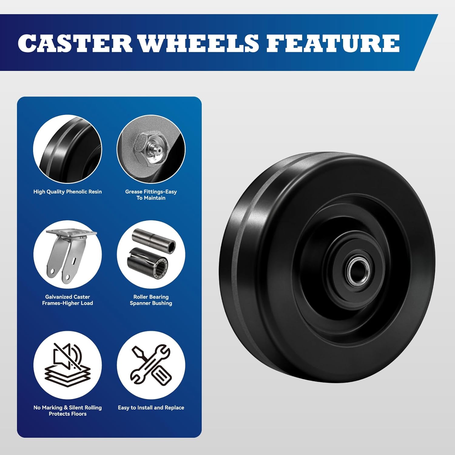 6 Inch Caster Wheels, Heavy Duty Casters, Trailer Wheels with Strong Capacity 1200 LB, High Temperature Resistance: -50f to +250f. Use for Trolleys, Flatbeds, Trailer Jack(1 Pack)