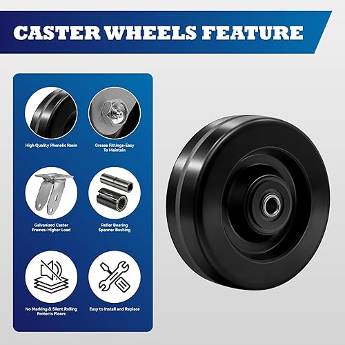 Miniatura 3 de Ruedas giratorias de 6 pulgadas, ruedas de alta resistencia, ruedas de remolque con fuerte capacidad de 1200 LB, alta resistencia a la temperatura