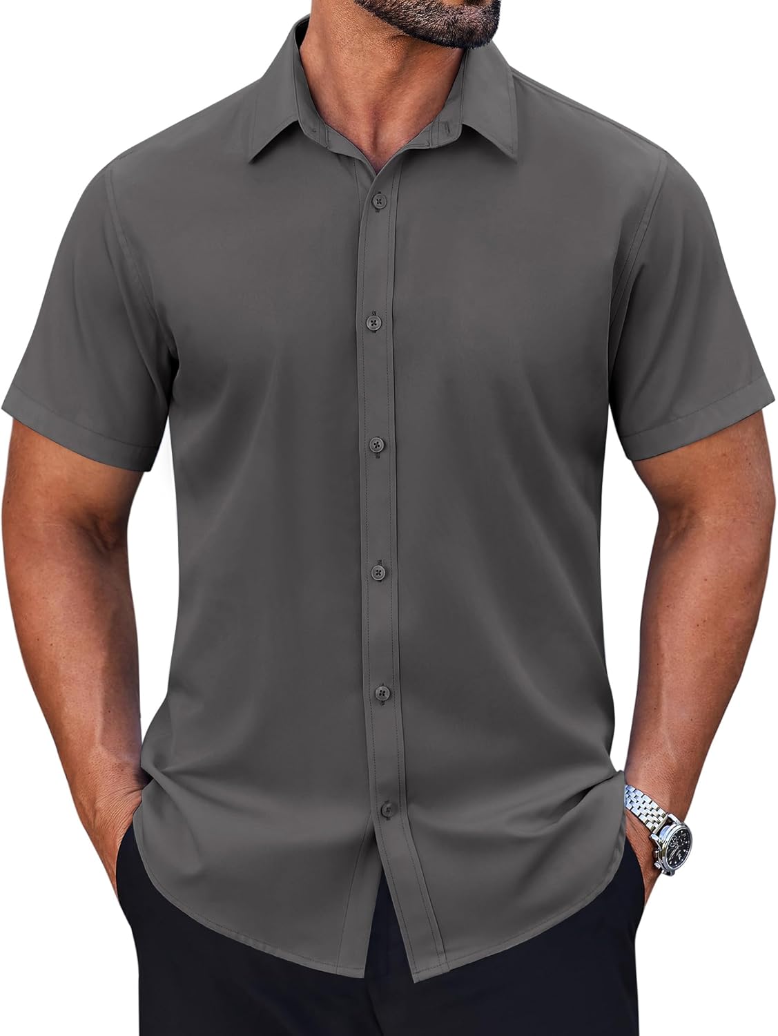 COOFANDY Men's Short Sleeve Dress Shirts Stretch Wrinke Free Untucked Casual Button Down Shirt