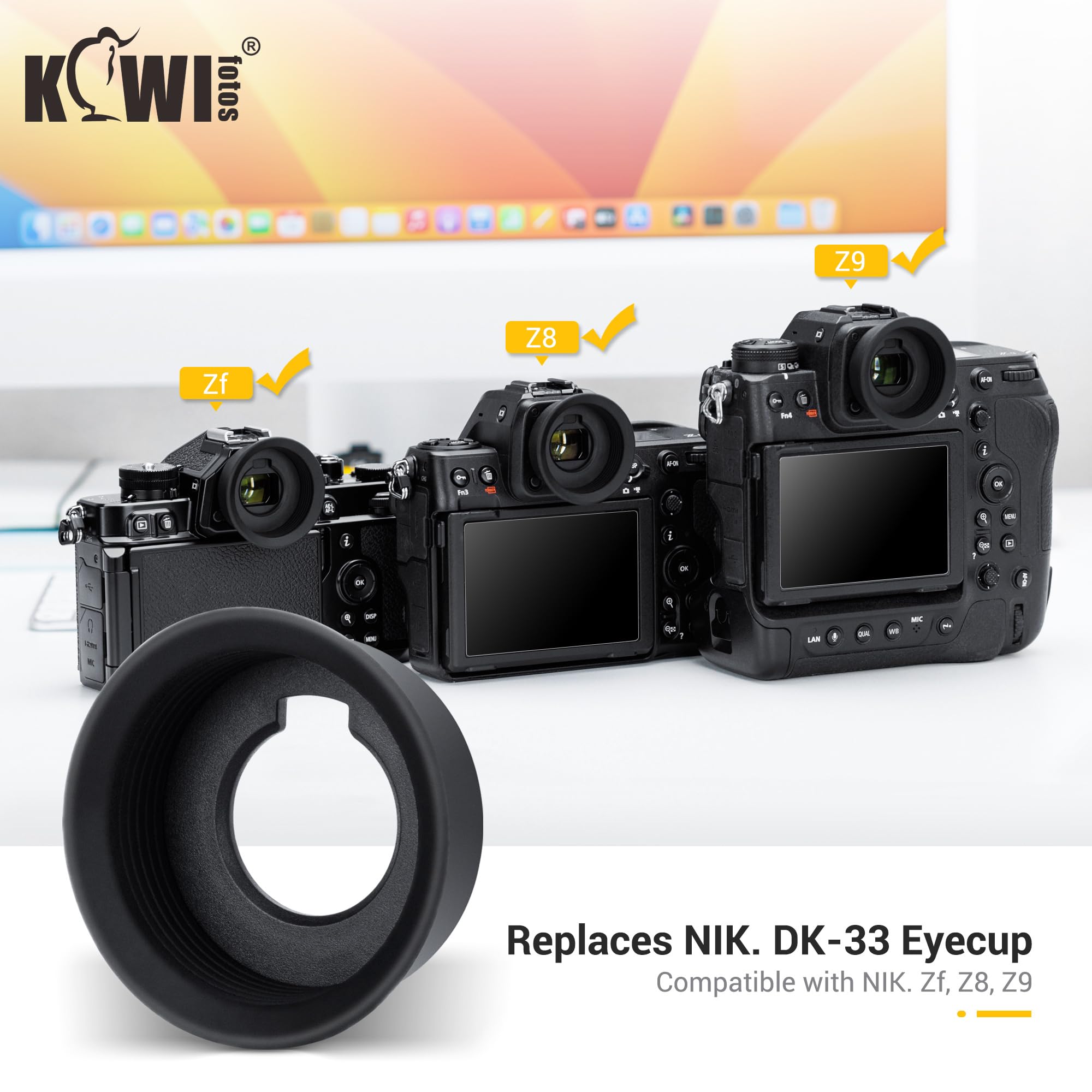 KIWIFOTOS DK33 Oeilleton Oculaire pour Nikon Z9 Z8 Appareil Photo, Protecteur de Viseur en Silicone Souple Remplace Nikon DK-33 Oculaire en Caoutchouc