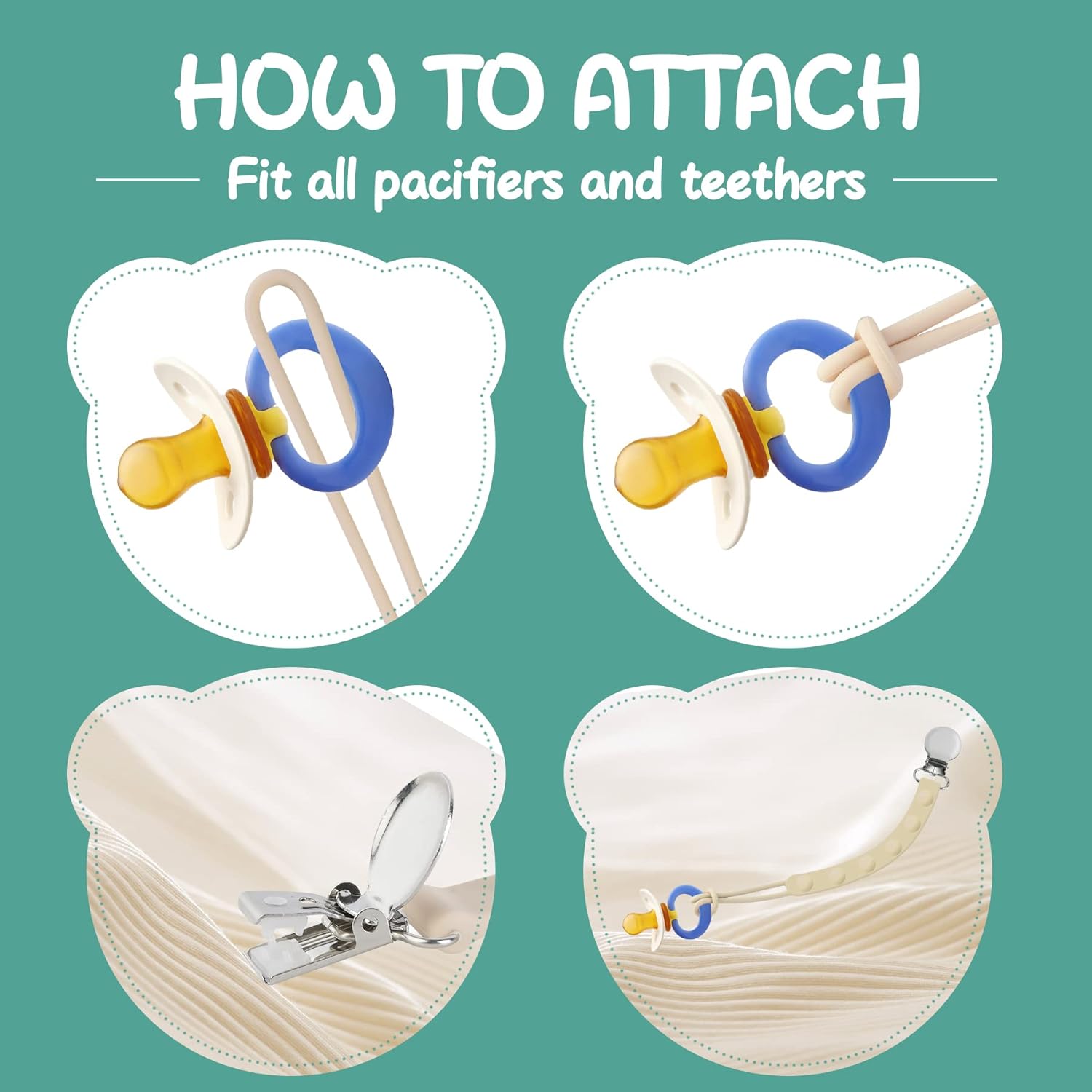 Viyuse One-Piece Paci Chain Pacifier Clip Silicone Pacifier Holder Teether Clip Soothers Binky Holder for Baby Pacifier Leashes&Cases Girls and Boy Birthday Christmas Shower Gift Grey 4pack : Baby