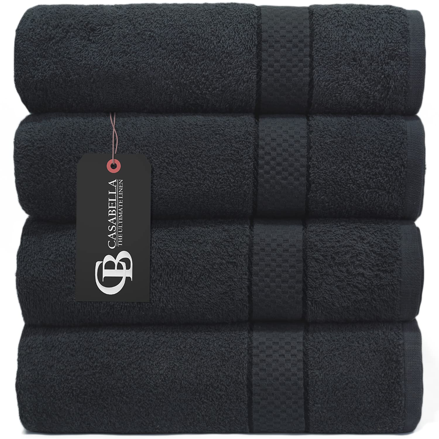 Casabella Pack of 2 Large Jumbo Bath Sheets 100% Egyptian Combed Cotton Big Beautiful Towels_Black_2pcs โ image 1