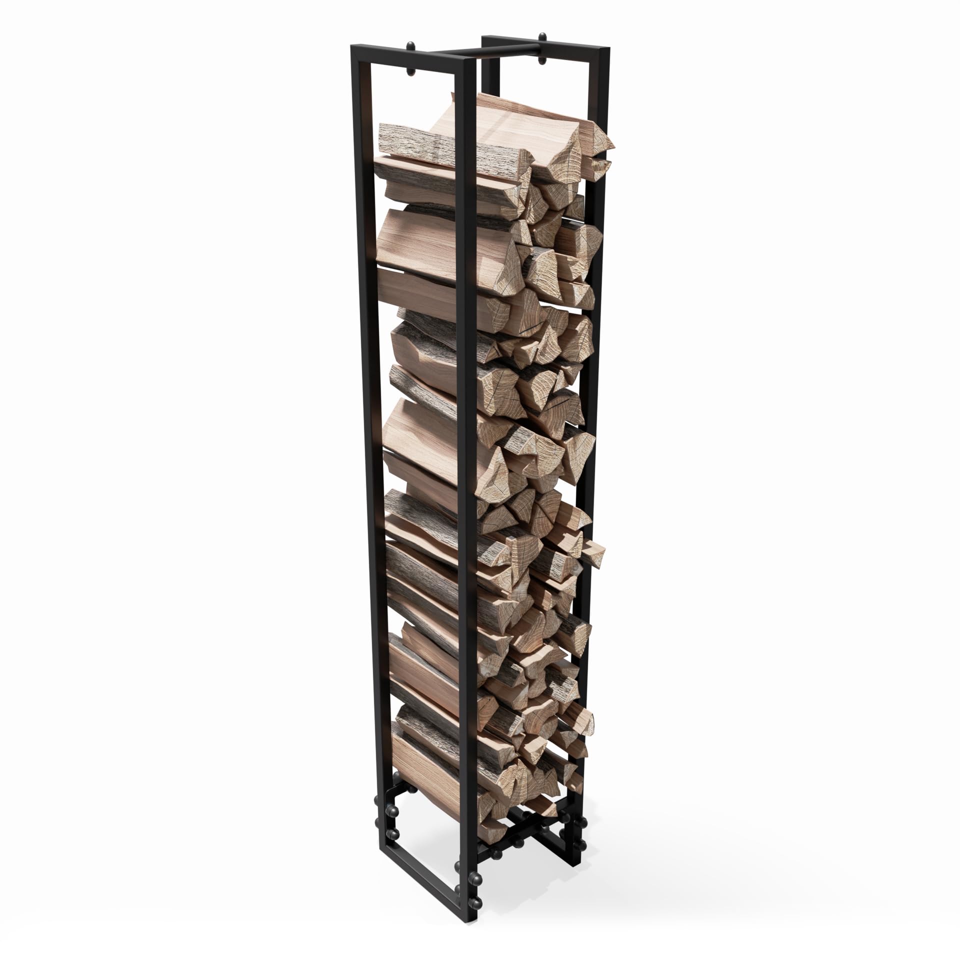 NOGGI: Kaminholzständer Metall (25x25x130 cm - schwarz) | Holzscheitregal aus Stahl | Kaminholzregal für Innen und Aussen | Stapelhilfe für Feuerholz