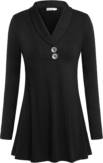 Ouncuty Women Fall Long Sleeve Tops Shawl Neck Button Down Dressy Blouses Shirts