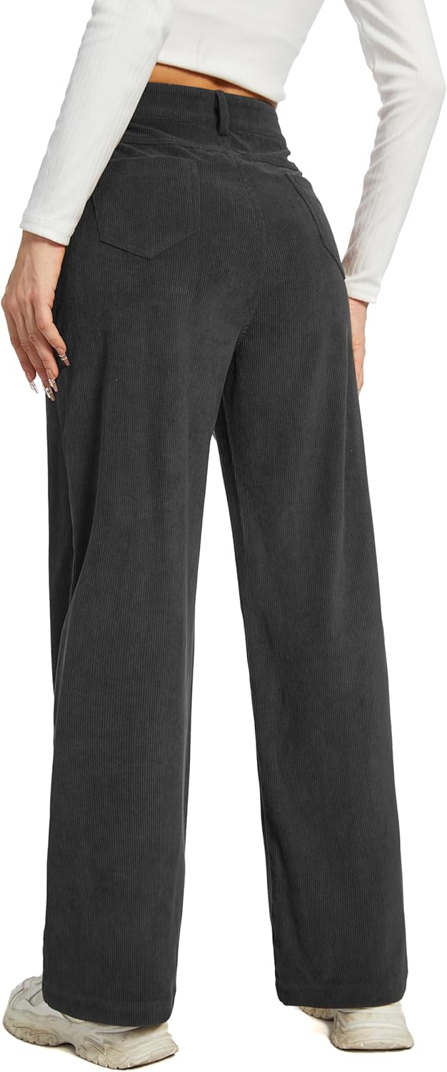 Women's Corduroy Loose Mid Rise Pant Casual Fall Straight Leg Elastic Waist Pants with Pockets - Image 6