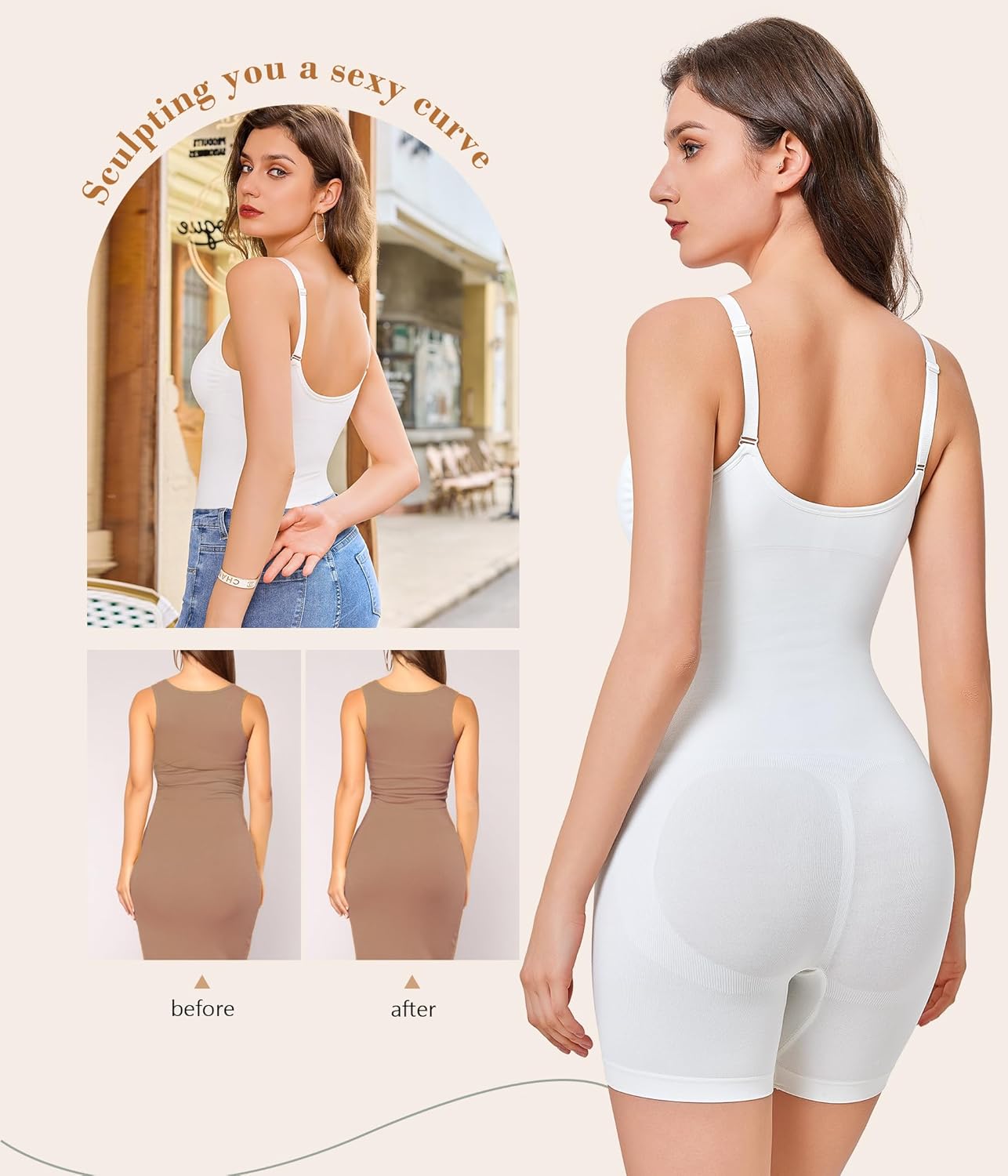 Irisnaya Shapewear Bodysuits for Women Tummy Control V Neck Shapewear Bodysuit Full Body Shaper with Built in Bra - Image 2