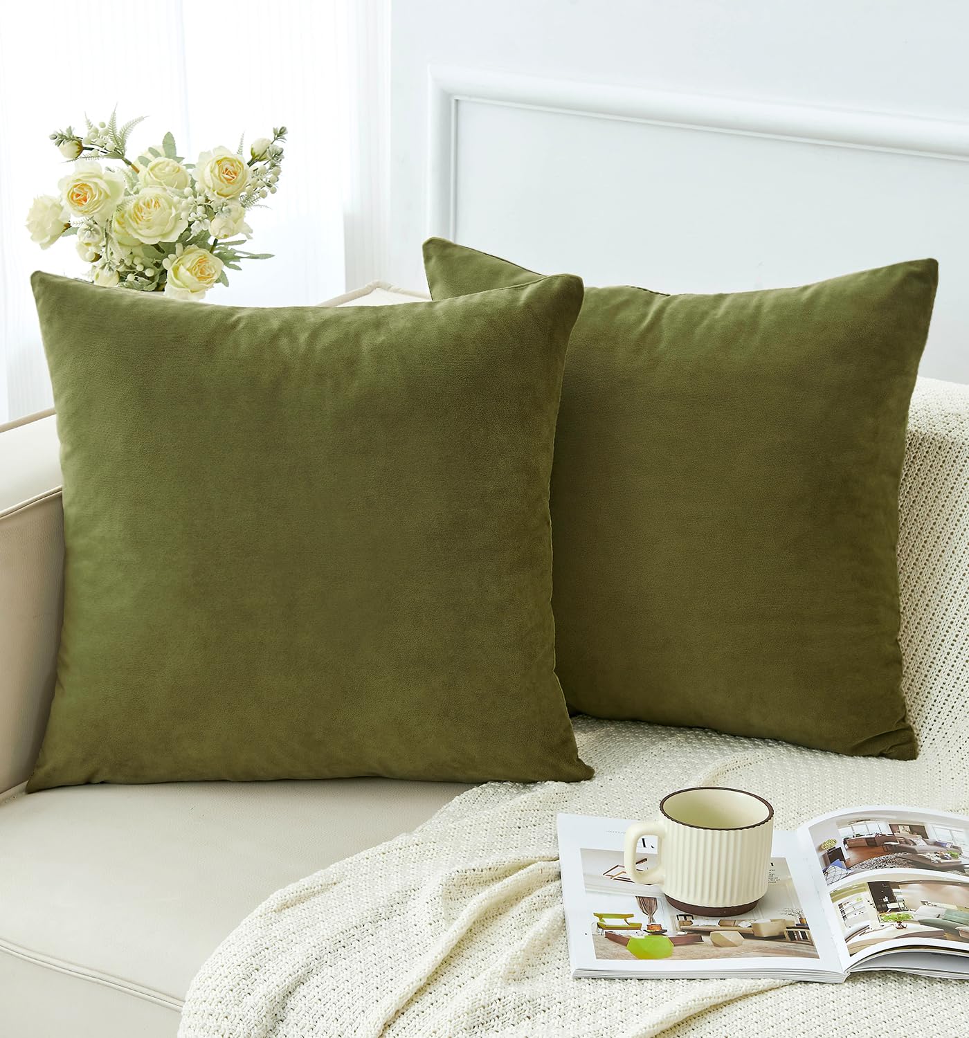 GriNeed Pack of 2 Olive Green Pillow Covers 16x16 Inch Decorative Throw Pillow Cover, Velvet Pillowcases for Couch Sofa Bed, Home Boho Decor, Modern Farmhouse Soft Cushion Covers — image 1