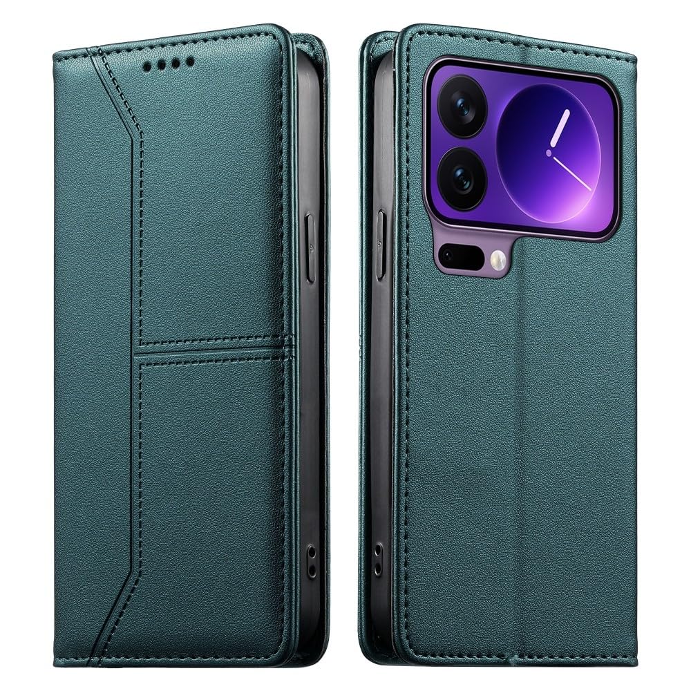 Étui Xiaomi 15 Ultra 5G en cuir de qualité avec clapet magnétique élégant vert foncé - 8