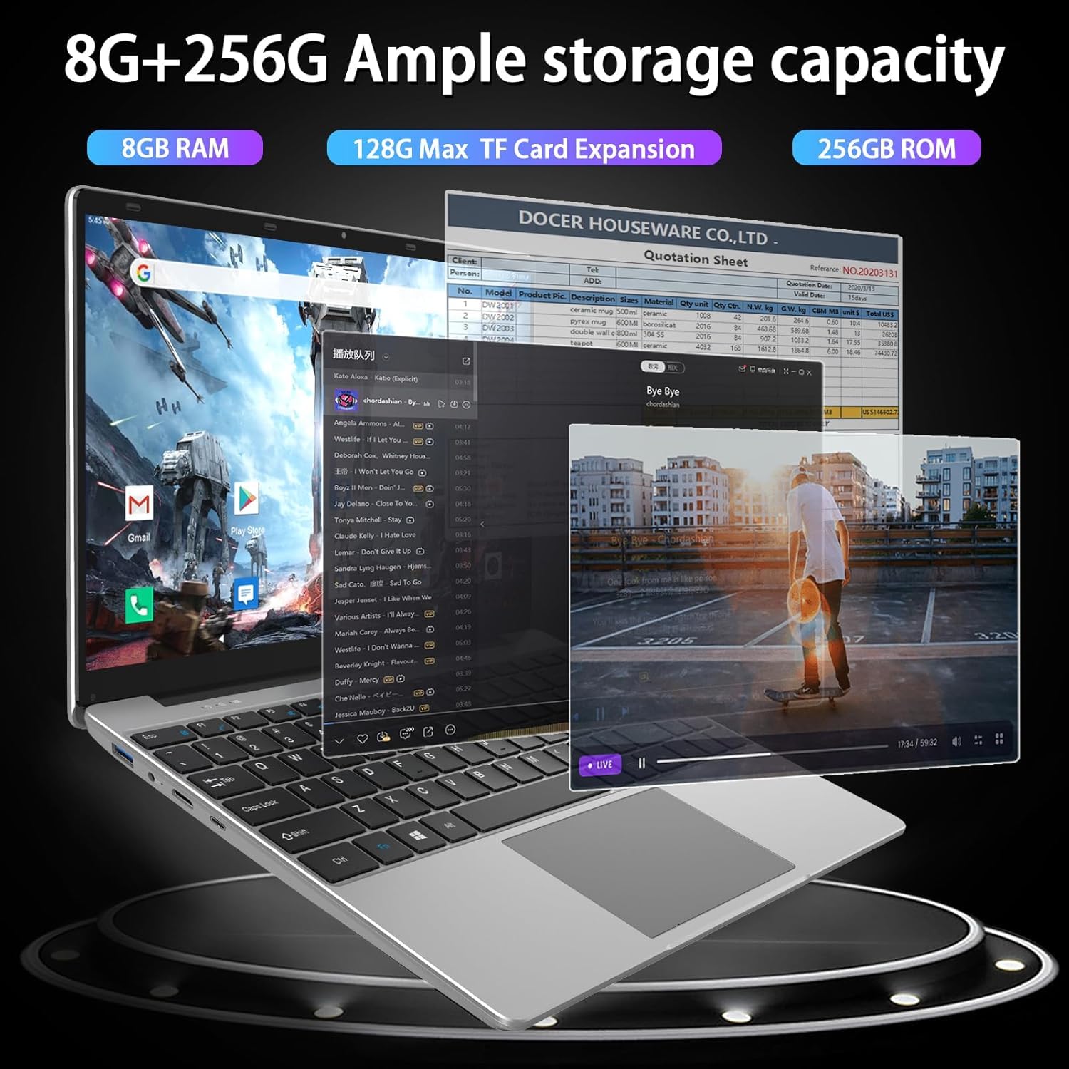 Intel Celeron N4020 Portatile da 14.1", Memoria DDR4 da 8 GB, SSD da 256 GB, Windows 11, visualizzazione FHD per lavoro e intrattenimento, SSD espandibile da 1 TB, USB3.0, Webcam