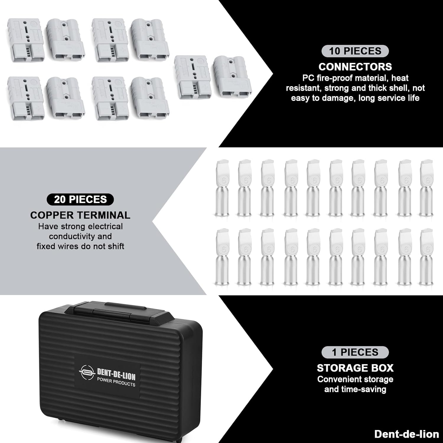 10 Pcs 6-8 Gauge 50A Battery Quick Connect Disconnect Connector with 6 AWG, Jumper Cable Plug Connector Kit for Recovery Winch, Trailer, Towing Systems (Grey with Box)