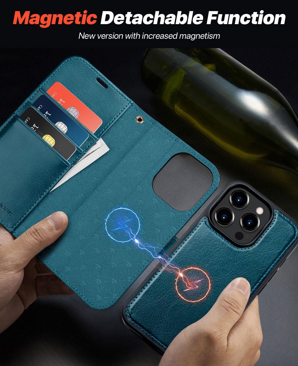 OCASE for iPhone 15 Pro Max Case Detachable Wallet Case with Card Holder, [2 in 1] PU Leather Flip Folio Case with RFID Blocking Stand Shockproof Phone Cover 6.7 Inch, Peacock Blue - Image 3