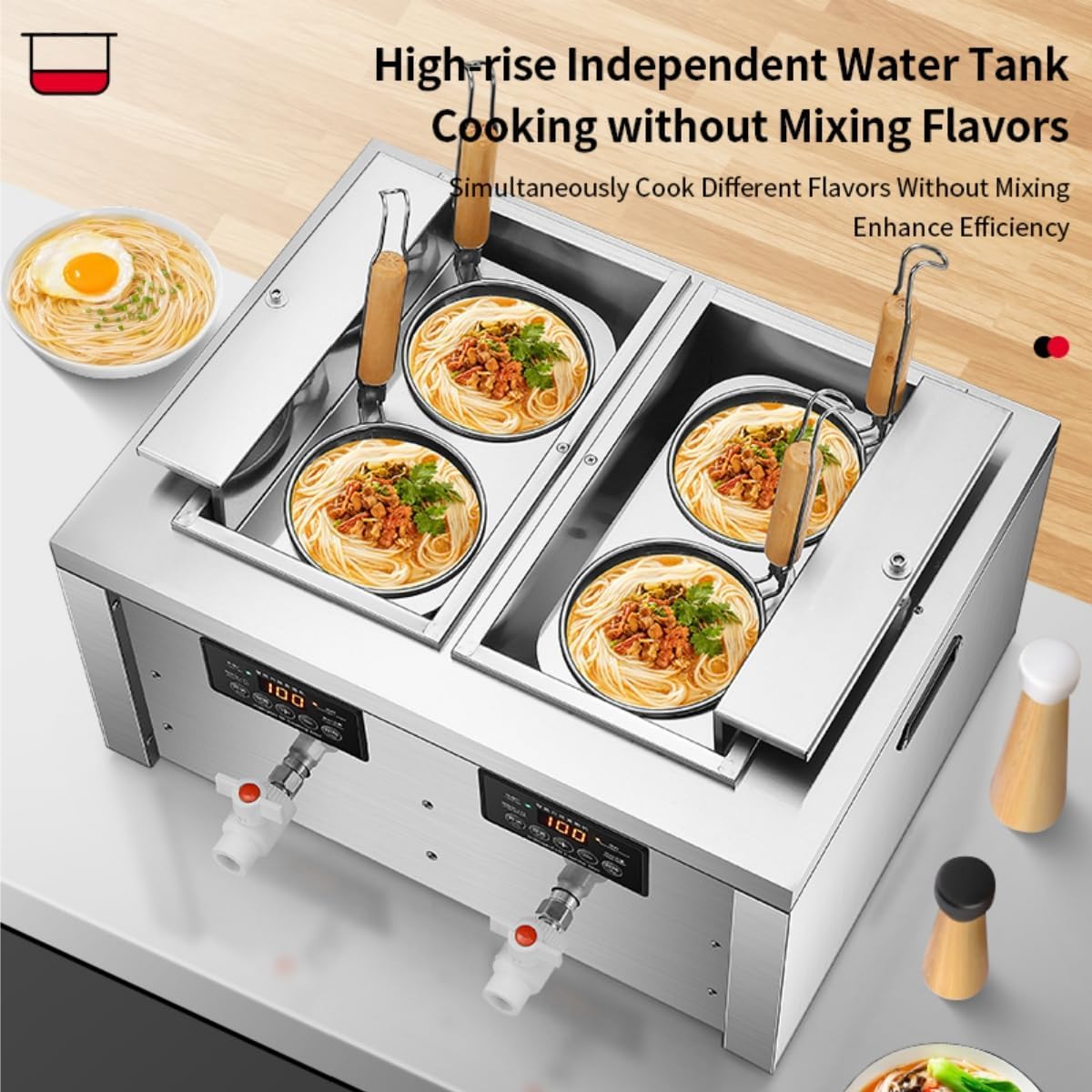 Cuocipapa Professionale con Sollevamento Automatico E Timer, Macchina per Pasta A Doppio Scolo per Spaghetti, Ramen, Maccheroni E Gnocchi - Bollitore Efficiente per Ristoranti