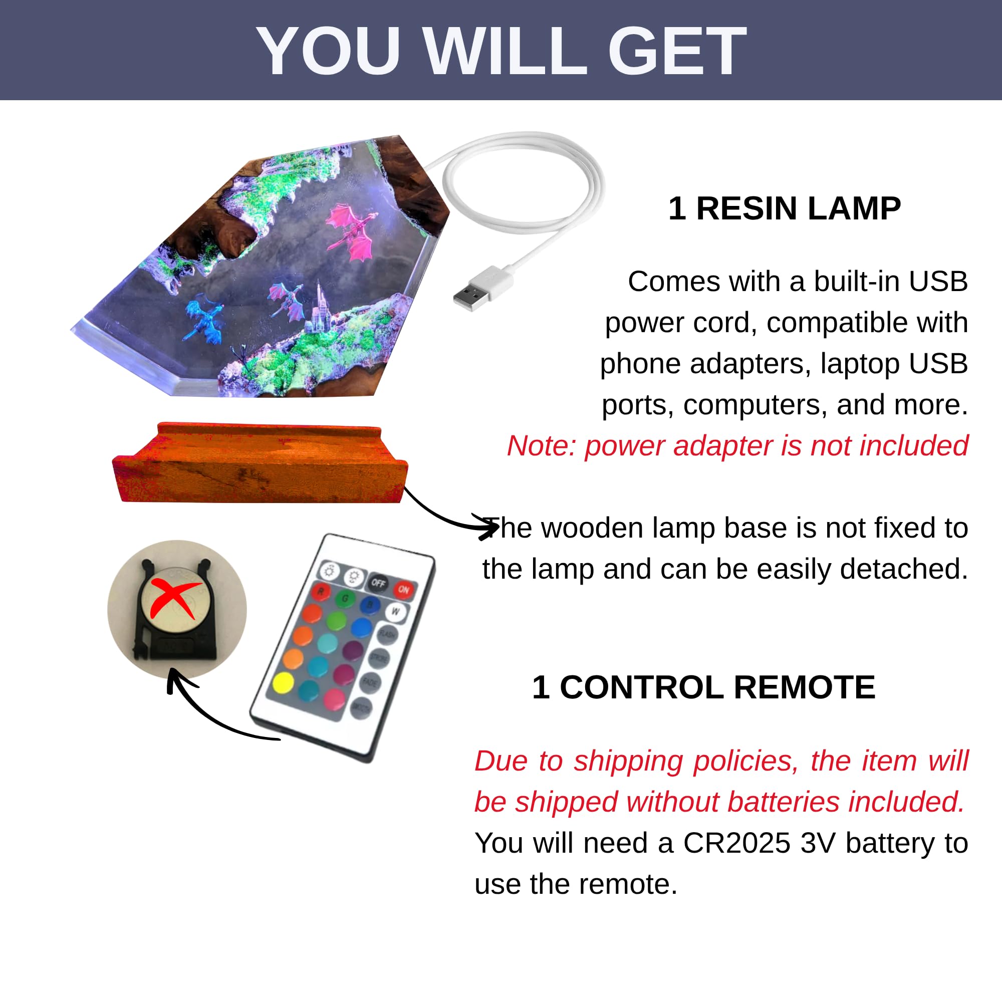 Lampe en résine Dragon - Veilleuse fantaisie avec 16 LED colorées, lampe de bureau Dragon alimentée par USB avec base en bois et télécommande