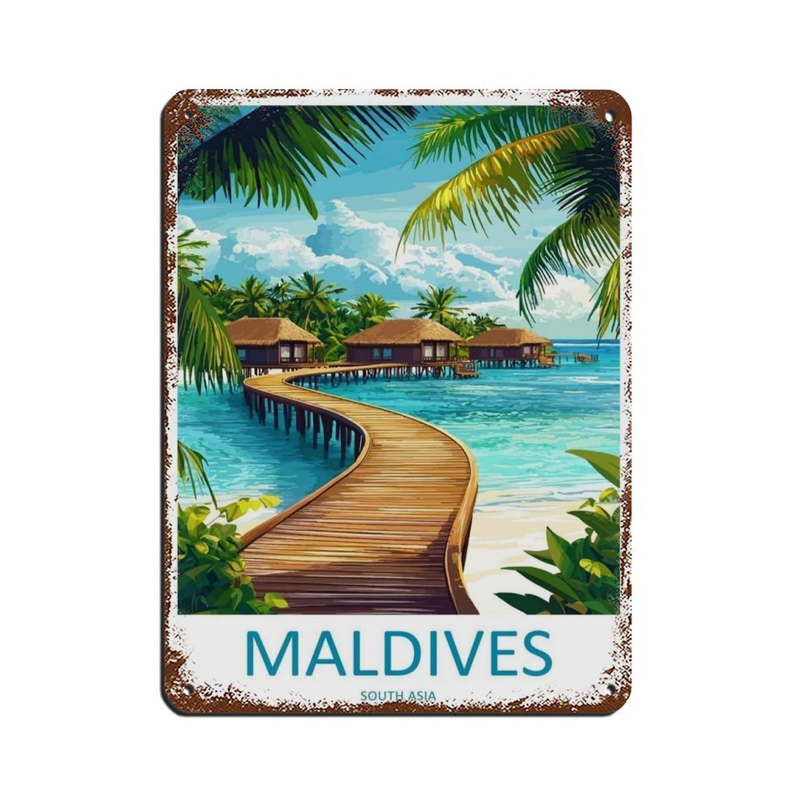 Maldives Travel Poster Indian Ocean Art（74） Retro Poster Metal Tin Sign Chic Art Retro Iron Painting Bar People Cave Cafe Family Garage Poster Wall Decoration 12x16inch(30x40cm)