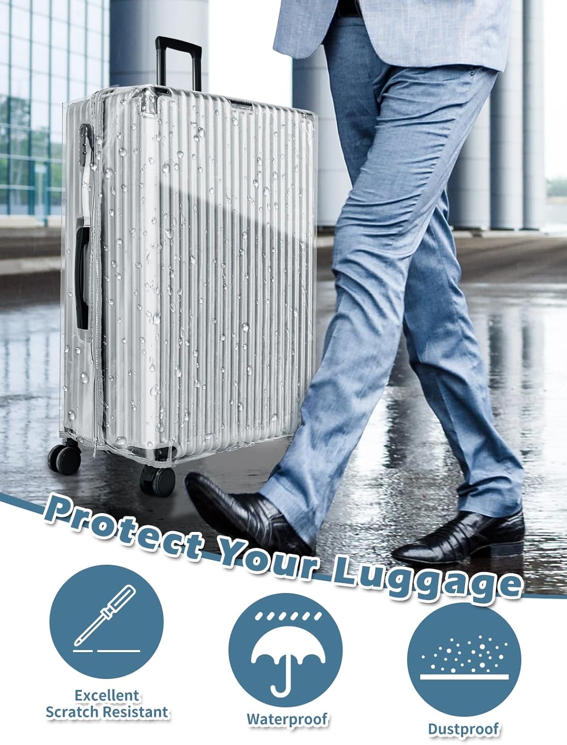 Yotako Upgraded Zippered Clear PVC Suitcase Cover, 26 Inch Luggage Covers for Suitcase Luggage Protector Cover 26''