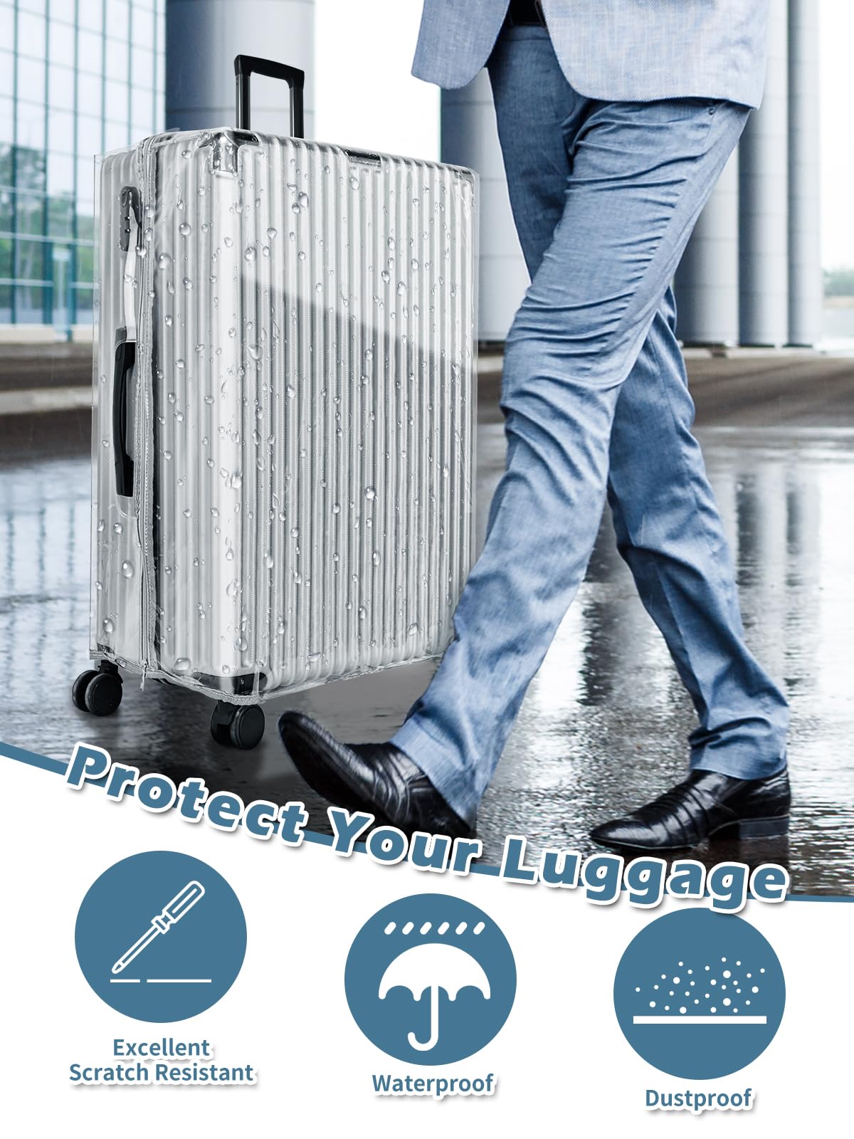 Yotako Funda Protectora para Maleta de 20, 24, 28, 30 Pulgadas, 70% Transparente, 30% Gris, 76,20 cm, Cremallera Mejorada