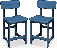 SERWALL HDPE Outdoor Counter Height Bar Stools Set of 2 with Back, All-Weather 25" Armless Patio Barstools for Garden, Balcony, Poolside - Blue