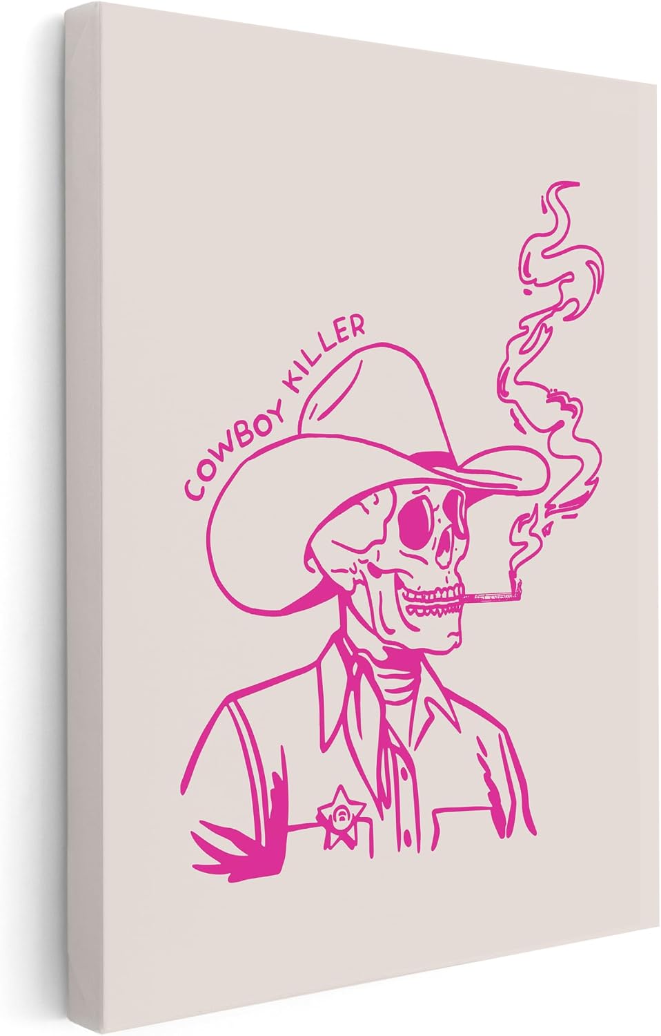 Poster Master Cowboy Killer Canvas - Retro Pink Cowboy Print - Wild West Art - Western Gift for Men & Women - Cowgirl Art - Decor for Office or Living Room - 8x10 STRETCHED Canvas
