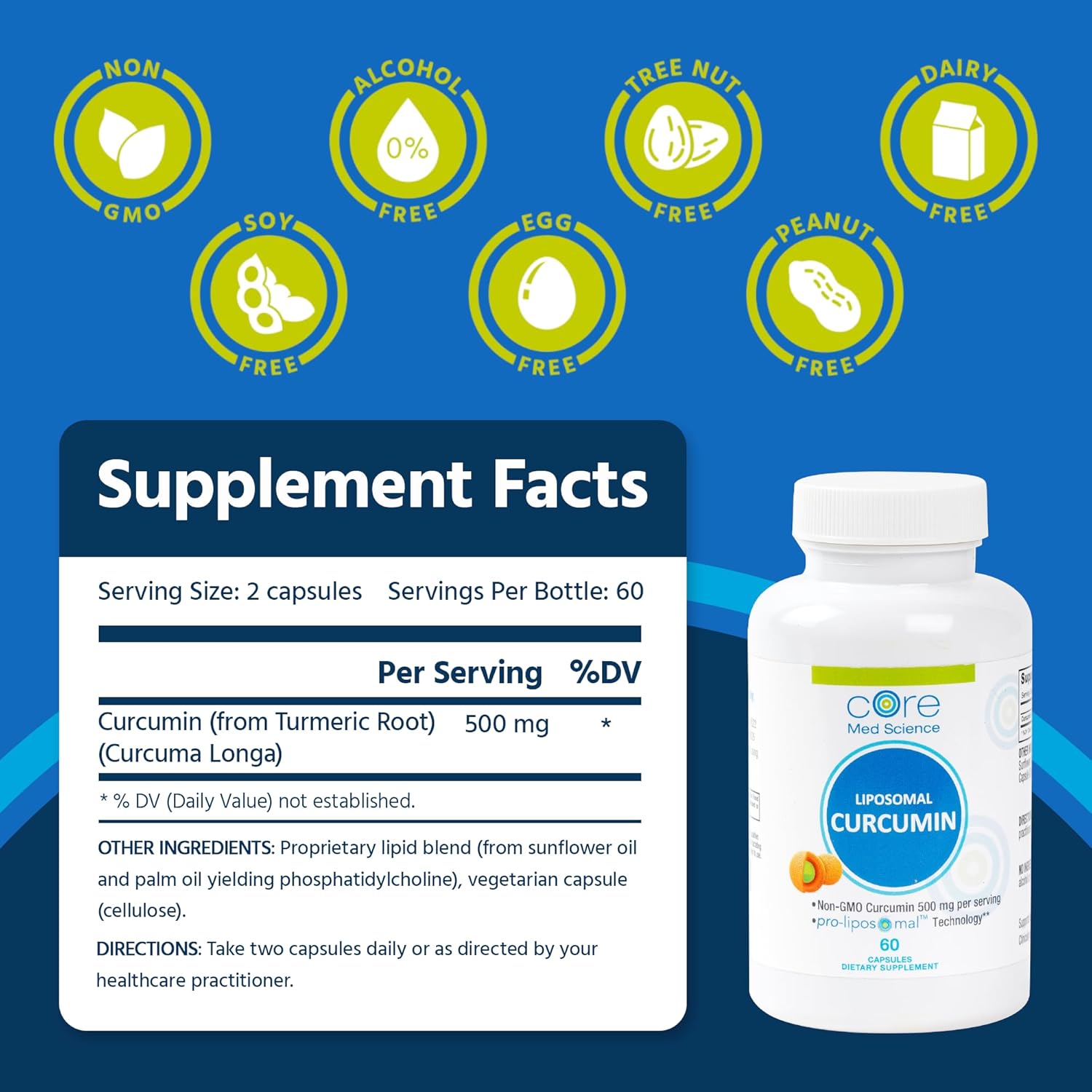 Core Med Science Liposomal Curcumin Capsules, 500mg - Pure Turmeric Extract Supplement - High Absorption Joint & Heart Health Support for Adults - Promotes Cognitive & Brain Health, Non-GMO (60 Count) - Image 3
