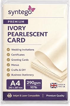 Syntego Pale Ivory Quarzo Pearlescent Shimmer A4 Double Sided Pearlescent 290gsm / 110lb Card x 10 Sheets