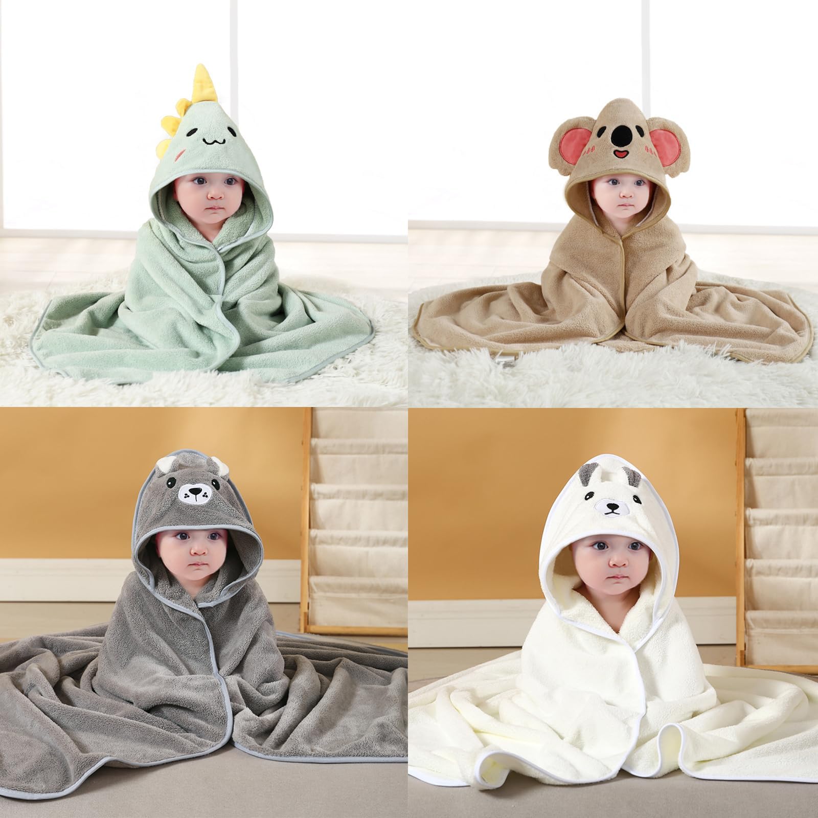 Pack de 4 toallas de bambú con capucha para bebé