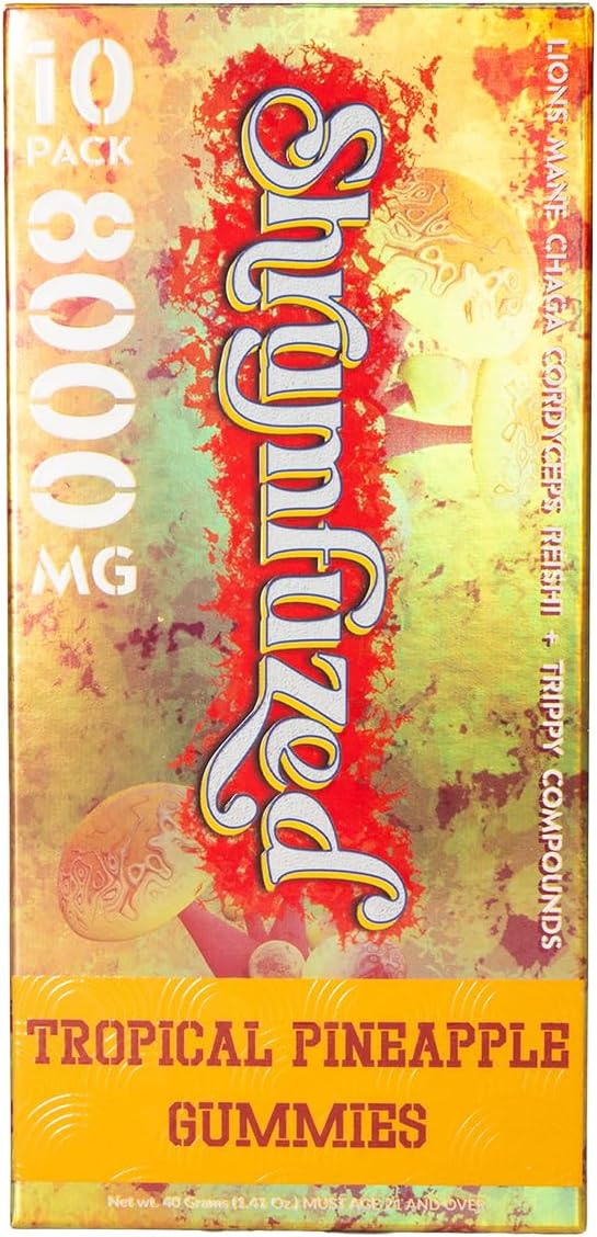 Shrumfuzed Shrumfuzed - Proprietary Nootropic Gummy 8000mg - Lion's Mane, Reishi, Chaga, and Cordycep Nootropic Mushroom Blend (10, Tropical Pineapple)