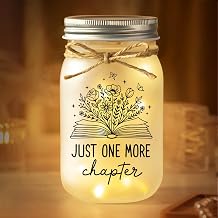 Book Lovers Gifts for Women Men, Just One More Chapter Mason Jar Night Light, Reader Gifts for Birthday Thanksgiving Christmas, Reading Accessories, Bookish Bookworm Gift