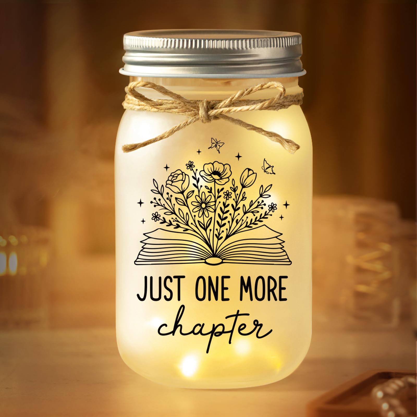 Juratar Book Lovers Gifts for Women Men, Just One More Chapter Mason Jar Night Light, Reader Gifts for Birthday Thanksgiving Christmas, Reading Accessories, Bookish Bookworm Gift