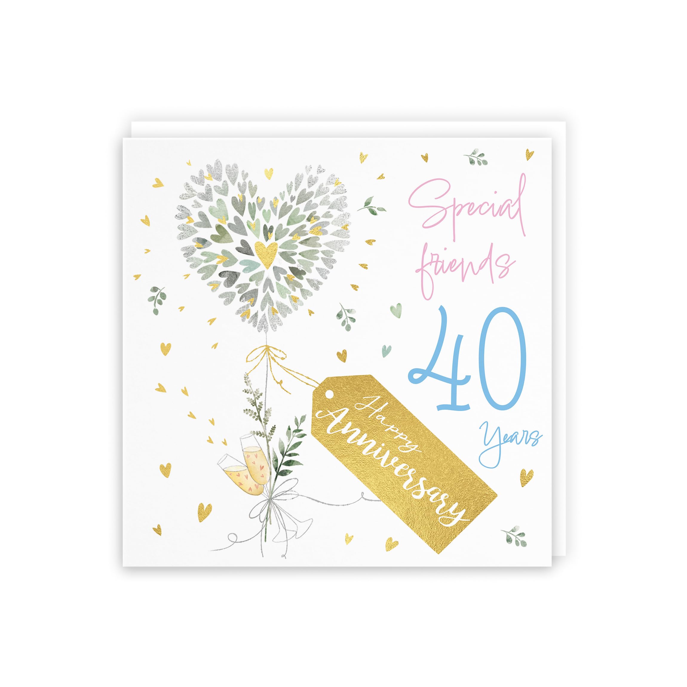 Hunts England, Special Friends 40th Anniversary Card, 40 Years, Contemporary Hearts, Gold Foil - Image 2