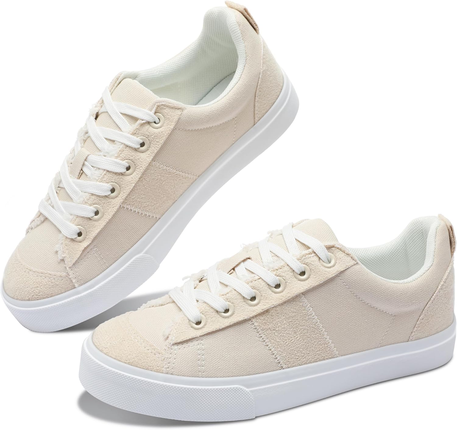 Obtaom Women's Canvas Sneakers Cute Lace up Fashion Sneaker Comfortable Skate Shoe for Lady Casual Tennis Flats