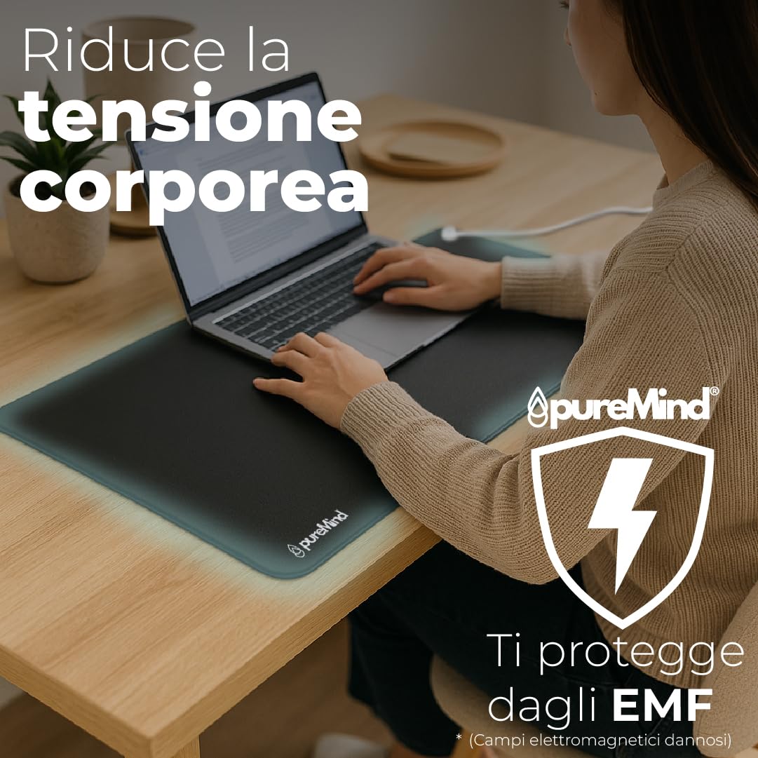 Tappetino Grounding 60 x 40 cm, per connessione a terra, per scrivania o pavimento, anti-stress + riposo e benessere Puremind
