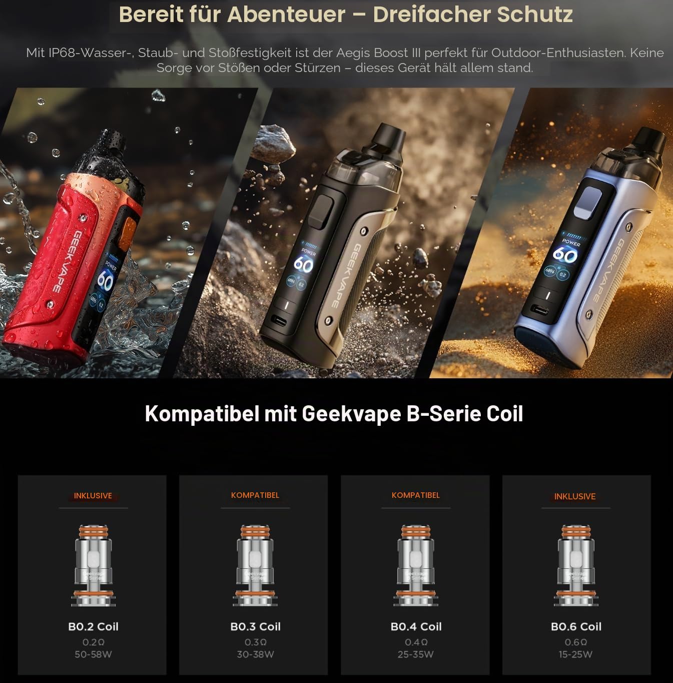GeekVape Aegis Boost 3 Pod Kit E-Zigarette schwarz-gold Nikotinfrei